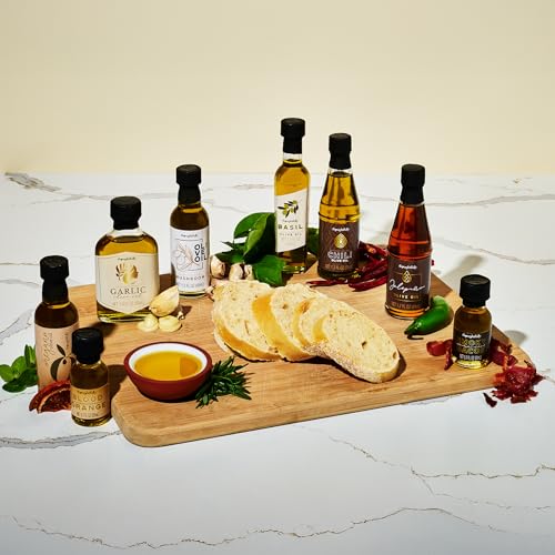 Image of Thoughtfully Gourmet, Olive Oil Sampler Gift Set, Premium Extra-Virgin Olive Oil from Spain, Natural Flavors Include Garlic, Chili, Smoky Bacon, Mushroom, Jalapeno and More, Set of 8