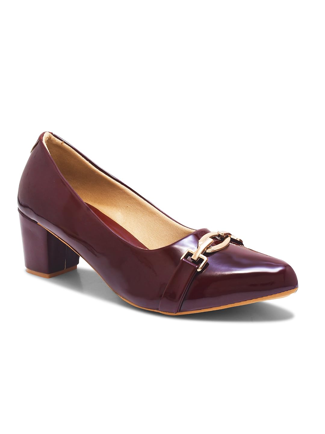 Black Classic Patent Block Heels with Gold Buckle-image-37