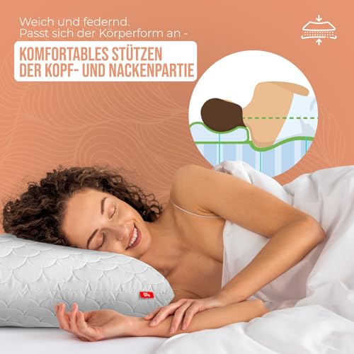 Softimi Gestepptes Premium Kissen 2er Set 50x60 cm Antiallergisch - Anti-Milbe - Geruchlos sofort verwendbar - Mit Härteeinstellung (2er Set 50x60 cm)
