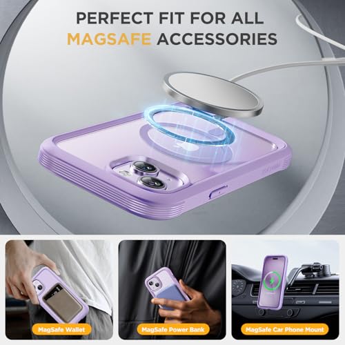 Image of Miracase Magnetic for iPhone 14 Case 6.1 inch, [Built-in Tempered Glass Screen Protector + Lens Protector] [Compatible with MagSafe] Full-Body Protective Bumper 14 Phone Cover, Purple