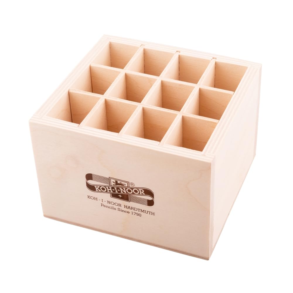 Koh-I-Noor Quadratische Aufbewahrungsbox aus Holz für Stifte, Druckbleistifte, Pinsel, Beige