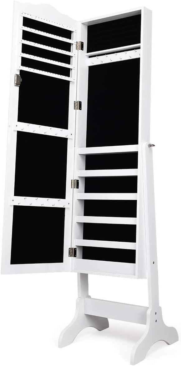 GOPLUS Armoire à Bijoux, Armoire a Bijoux avec Miroir sur Pied, Organisateur de Bijoux avec 4 Angle d'Inclinaison, Grand Armoire de Rangement Verrouillable pour Femmes, Filles (Blanc)