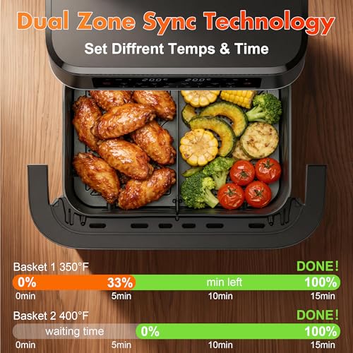 Image of 12QT Dual Basket Air Fryers with Dvider & 50PCS Paper Liners