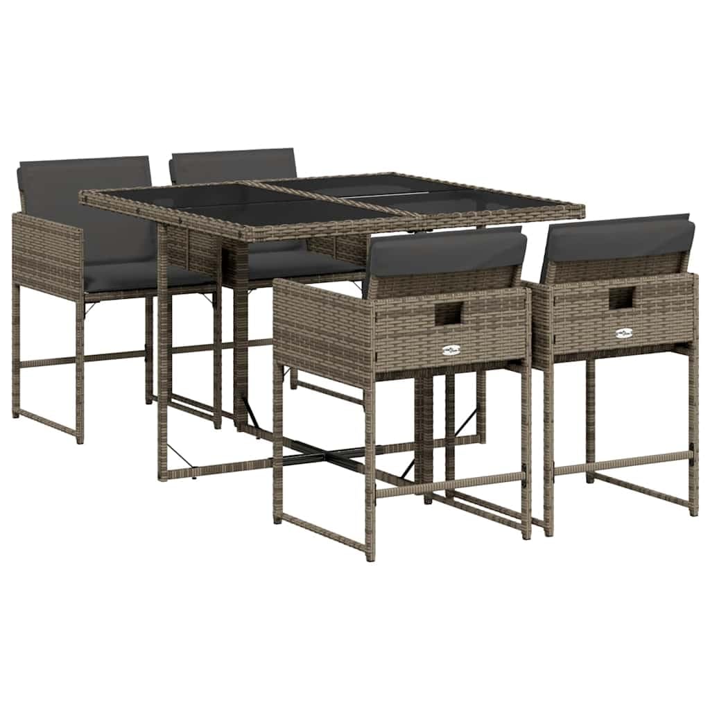 vidaXL Ensemble à Manger de Jardin avec Coussins 5 pcs, Table et Chaises à Dossier Rabattable, Meubles d'Extérieur Patio Terrasse, Gris Résine Tressée