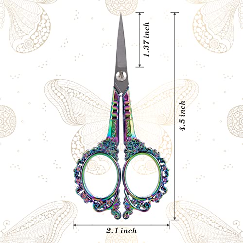 Image of Embroidery Scissors - 4.5In Cute Vintage European Style Sewing Plum Blossom Sharp Stainless Steel Small Scissors for Fabric Knitting Cross Stitch Craft Art Work Needlework (Rainbow Color) (Pack of 2)