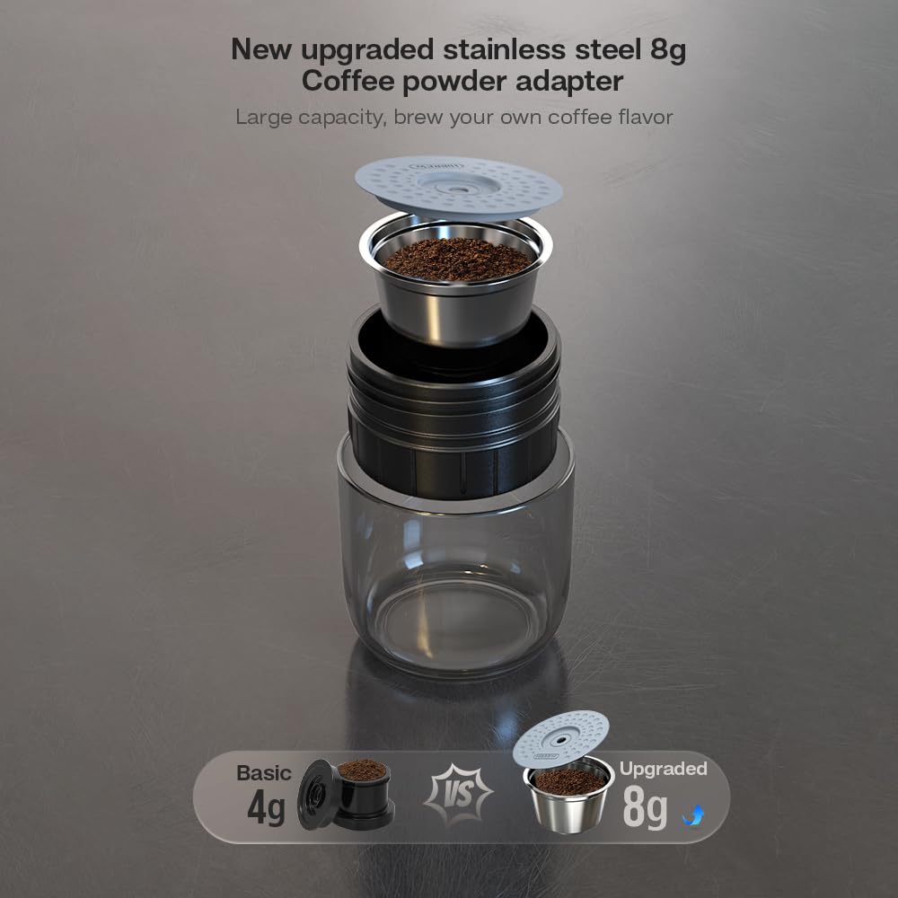 Homgoday portátil HiBREW H4A 80W, Espresso 3 en 1 con Adaptadores, y Café en Polvo 15 Bares, Funcionamiento USB 12V, Diseño Resistente, Incluye Accesorios