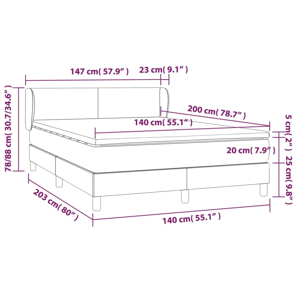 Tkanina z regulowanym zagłówkiem łóżko kontynentalne kremowe 140x200 cm | Łóżko kontynentalne z materacem 140x200 cm kremowe tkanina z regulowanym zagłówkiem sprężyny kieszeniowe
