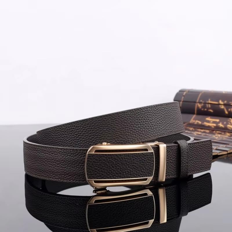 Correas de cintura para hombre de piel de vaca auténtica de estilo empresarial con hebilla automática, piel de vacuno auténtica, 3,4 cm de ancho, cinturones marrones
