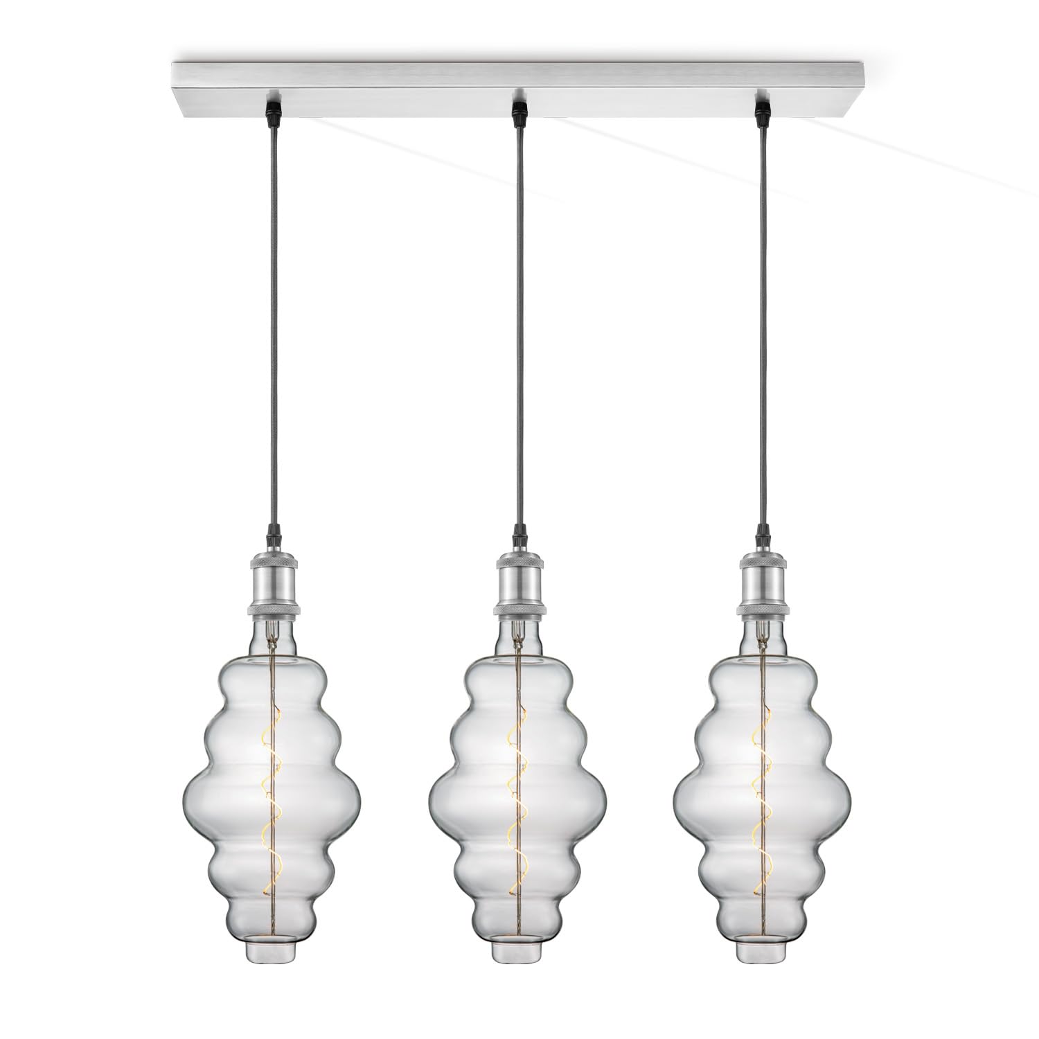 Lampadario A Sospensione Vintage In Metallo Spazzolato | Lampada A Sospensione Regolabile Con Cavo In Tessuto | Ideale Per Soggiorno, Cucina E Camera Da Letto