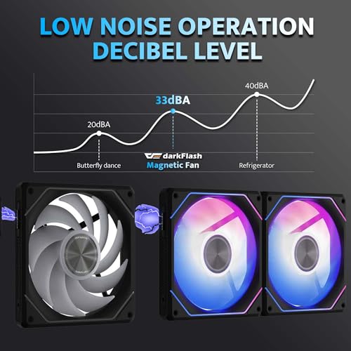 Image of darkFlash G24 120MM Magnetic ARGB PC Case Fans - 3 Pack, Tool-Free Installation, up to 2200RPM Cooling, 4-Pin PWM, Sync with Motherboard RGB Software(Black)