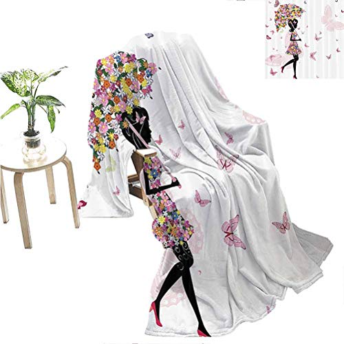 Girly Decor brookstone nap Blanket Girl with Floral Umbrella and Dress Walking