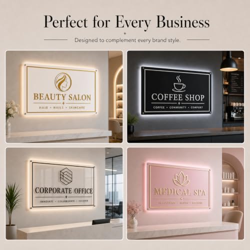 Image of Custom Backlit Business Sign with Logo, Personalized Acrylic Wall Sign