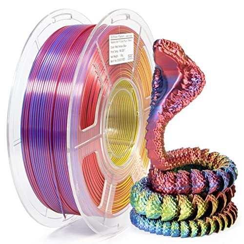 Image of iSANMATE PLA Filament 1.75mm, 3D Printer Filament Silk Red Yellow Blue Color Changing PLA, Silk PLA Tri Colors Filament, 3D Printing Filament + /-0.03mm, 1KG Spool