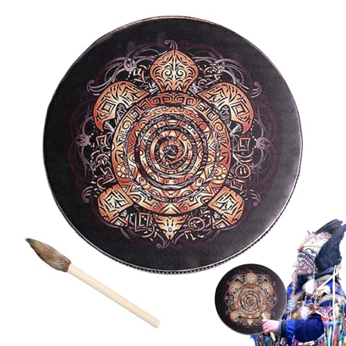 シベリアシャーマントラム - ドラムスティック ベジタリアン シャーマン ハンド ドラム サウンド ツール スピリチュアル ミュージック リフレクション | シャーマニック ハンド 木製ビーター | ロープ編みハンドル 後部に | ディープレゾ