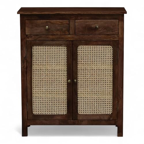 Image of Solid Wood Madrid 2 Drawers Sideboard | Crockery Cabinet | Natural Cane /Rattan Cabinet | Finish - Tubaq