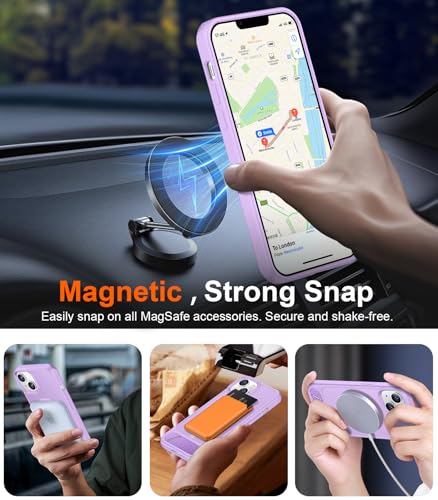 Image of Magnetic Compatible with iPhone 14 Case /iPhone 13 Case,[Built-in Invisible Kickstand][Compatible with MagSafe][Military Grade Shockproof] Slim Translucent Matte Phone Case for iPhone 14 /13 6.1 inch