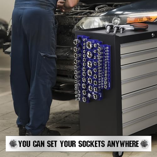 6-Piece 1/4" 3/8" 1/2"-Driver SAE Magnetic Socket Organizer Set (Holds 68 Sockets) - Detachable Tool Tray with 5mm Magnetic Base for Garage/Home Workshop(Sockets Not Included)