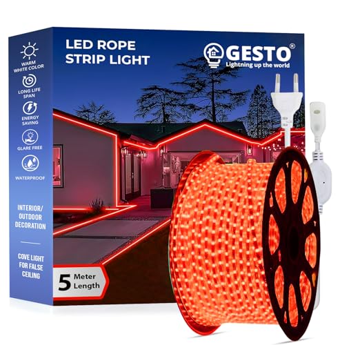Image of Gesto 5 Meter Rope Led Strip Lights - Outdoor Lights Waterproof for Balcony Decoration,Home Decor & Interior Decoration | Decorative Lights for Diwali Decoration,Cove Light for Ceiling (Red)