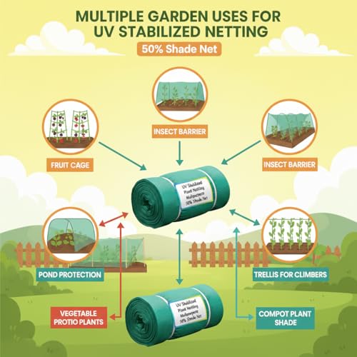 Image of Green Net for Garden Balcony Sunscreen Fabric Bird Control Agriculture Sun Protection Parking Net House UV Stabilized Plant Netting Multipurpose 50%, Shade Net (Green, 7FT X 10FT)