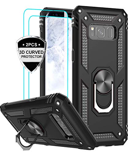 LeYi Samsung Galaxy S8 Case with 3D PET Screen Protector [2 Pack], [Military Grade] Magnetic Car Ring Holder Mount Kickstand Shock Absorption Defender Protective Phone Case for Samsung S8 JSFS Black