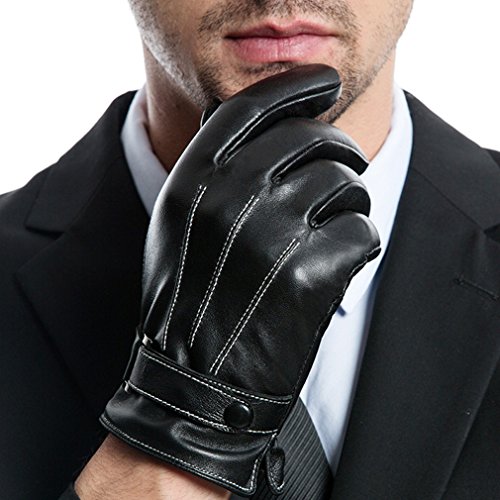 U-TOO スマホ手袋 メンズ シープスキン 本革 スマートフォン スマホ 手袋 革 レザー 男性（ブラック、Lサイズ）