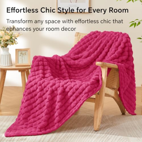 Image of BEDELITE 3D Checked Hot Pink Fleece Throw Blanket for Couch, 50x60 Inches