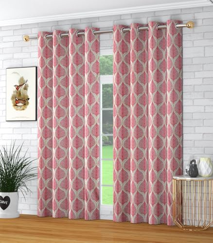 Image of Yarnis Floral Printed Light-Filtering Curtains 5 Feet Long Set of 2 for Window Living Room, Maroon Red, Parda