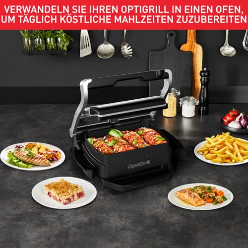 Foto von Tefal OptiGrill & Bake Kontaktgrill mit Backschale, 6 Programme, Garstufenanzeige, Abnehmbare Platten, Elektrogrill, Edelstahl, GC714D10