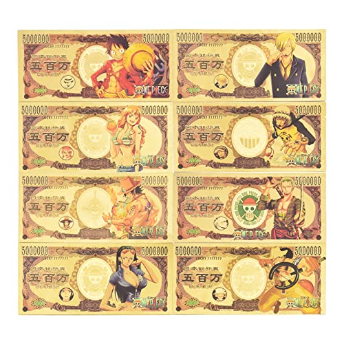 LACKINGONE Lot de 8 marque-pages avec revêtement doré pour billets de banque, édition limitée, accessoires de cosplay pour homme, femme et fan d'anime Cover