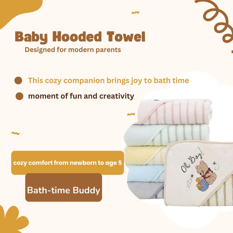 Image of Organic Cotton Hooded Baby Towels with Lining for Newborn, Infants and Toddlers - Soft |Breathable for Baby | Absorbent, Baby Bath Shower Gift- Set of 2