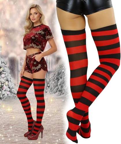Image of ToBeInStyle Women's Vibrant Horizontal Wide Striped Thigh High Stockings