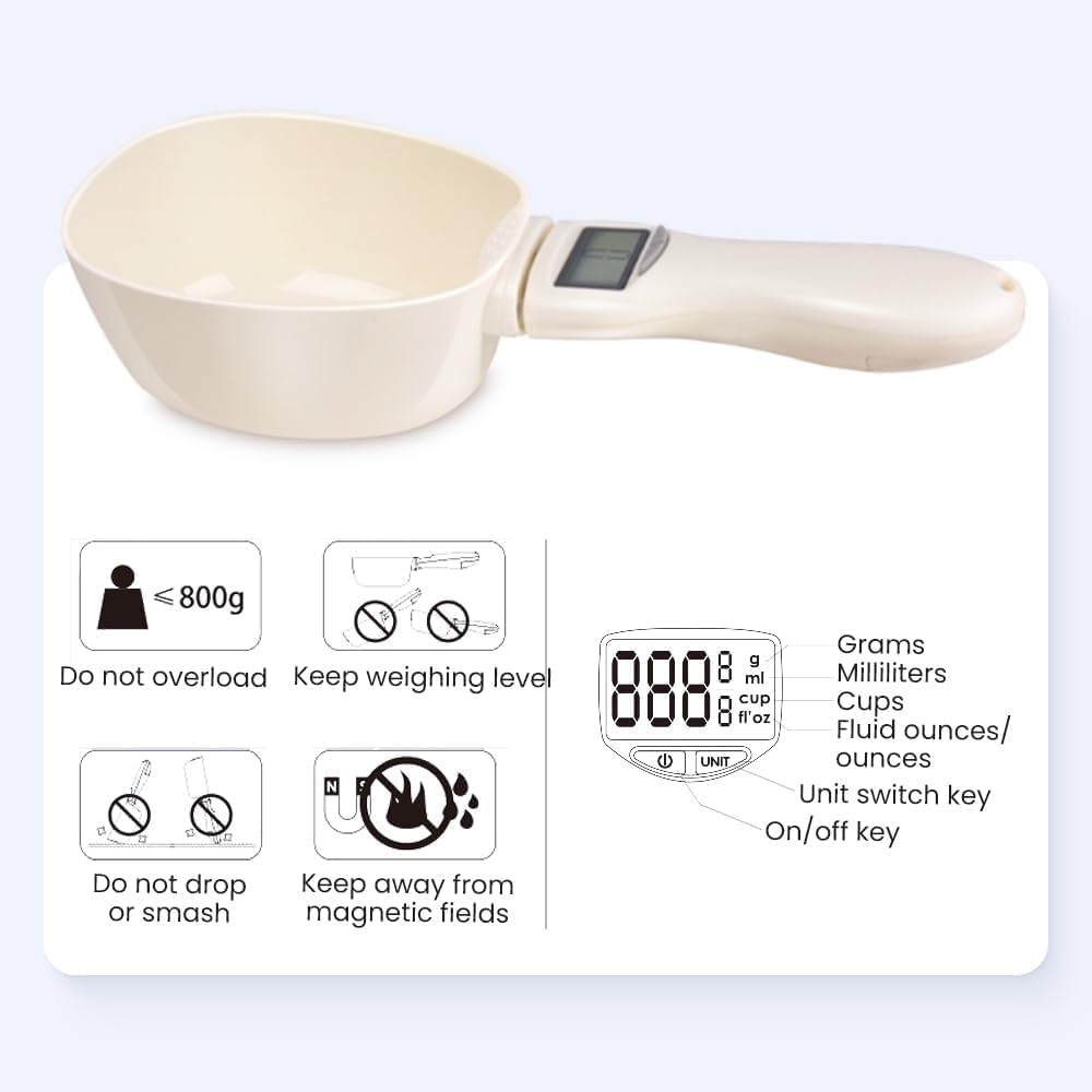 Digital Measuring Spoon - Electronic Measuring Spoon with LCD Screen - High Precision Food Measuring Scoop Scale with Measuring Spoons for Food, Coffee,Spices, Dog Cat Food (White-3pcs)