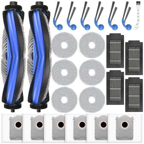 25 Stück Zubehör für Ecovacs Deebot T30C T30C Omni T30C Omni Gen2 Saugroboter Ersatzteile 2 Hauptbürste 6 Staubbeutel 4 Filter 6 Wischtücher 6 Seitenbürsten 1 Reinigungsbürste