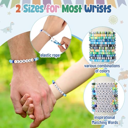 12 Set Back to School Mommy and Me Bracelets Matching Clay Beaded Wish Bracelets Colorful Mom and Mini with Heart and Brave Gift for Mother Students Class3