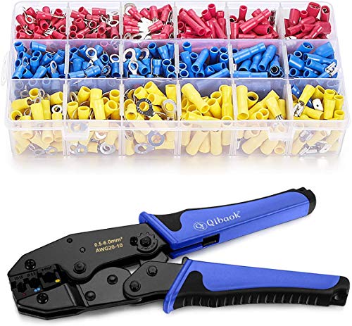 Wire Terminals Crimping Tool, Estmoon Insulated Ratcheting Terminals Crimper Kit of AWG22-10 with 800PCS Insulated Butt Bullet Spade Fork Ring