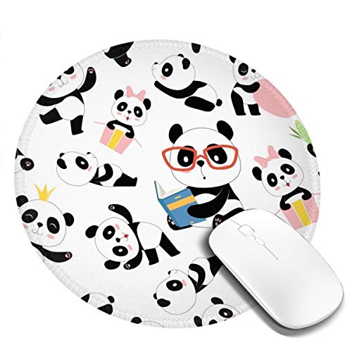 DADABULIU マウスパッド 円柄 動物柄 パンダ 眼鏡 本 子供絵 キュート ゲーミング ゴム底 光学マウス対応 滑り止め 耐久性が良い おしゃれ かわいい 防水 サイバーカフェ オフィス最適 適度な表面摩擦 直径:20cm