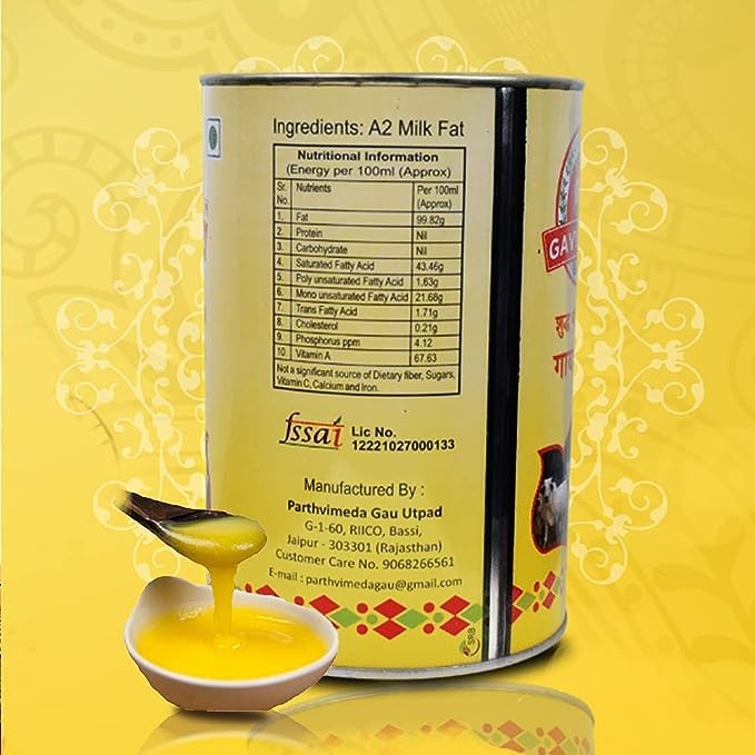 Image of Gavyratan Pathmeda A2 Desi Cow Bilona Ghee - Natural Flavour, Bi-Directionally Churned, Traditional Vedic Process, High Smoke Point, Made by Rural Communities (Pack of 2 * 1 litre)