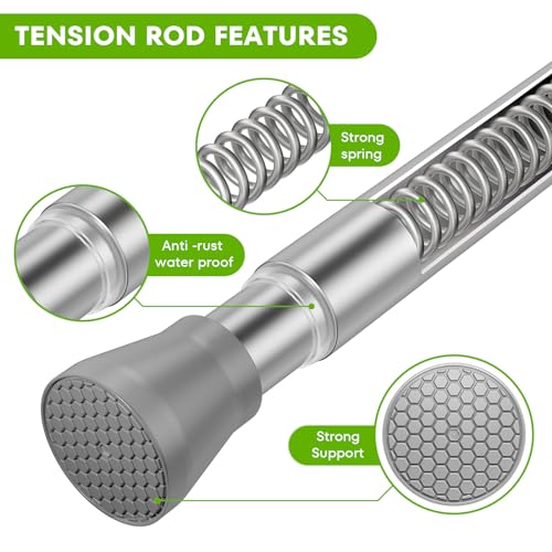 Image of Tension Curtain Rod Silver Tension Rods 28 to 48 Inch Curtain Rods No Drilling White Spring Adjustable Rod Expandable Pressure Tension Rods for Windows Closet