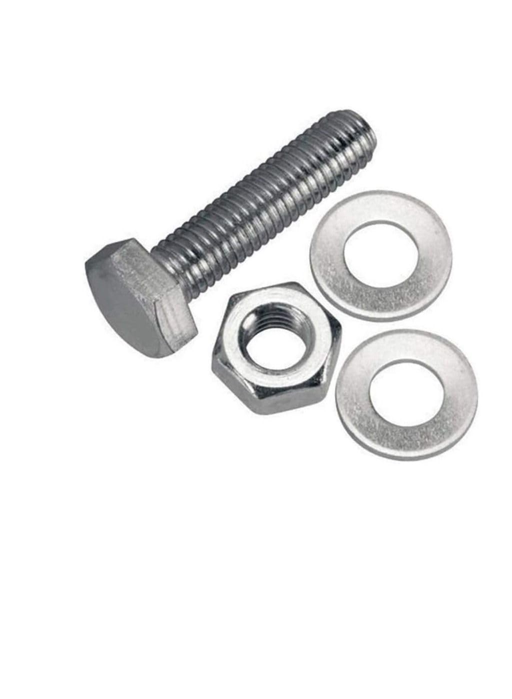12 Pcs Hex Head Screw Bolts Nuts & Washers Fully Thread Gi Plain Finish Bolt Set. (10, 70Mm)
