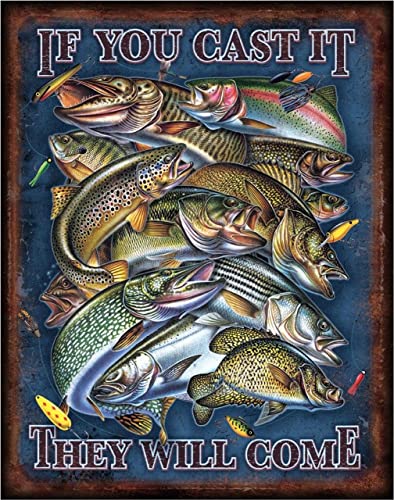 Desperate Enterprises If You Cast It They Will Come - Fishing Tin Sign, 12.5