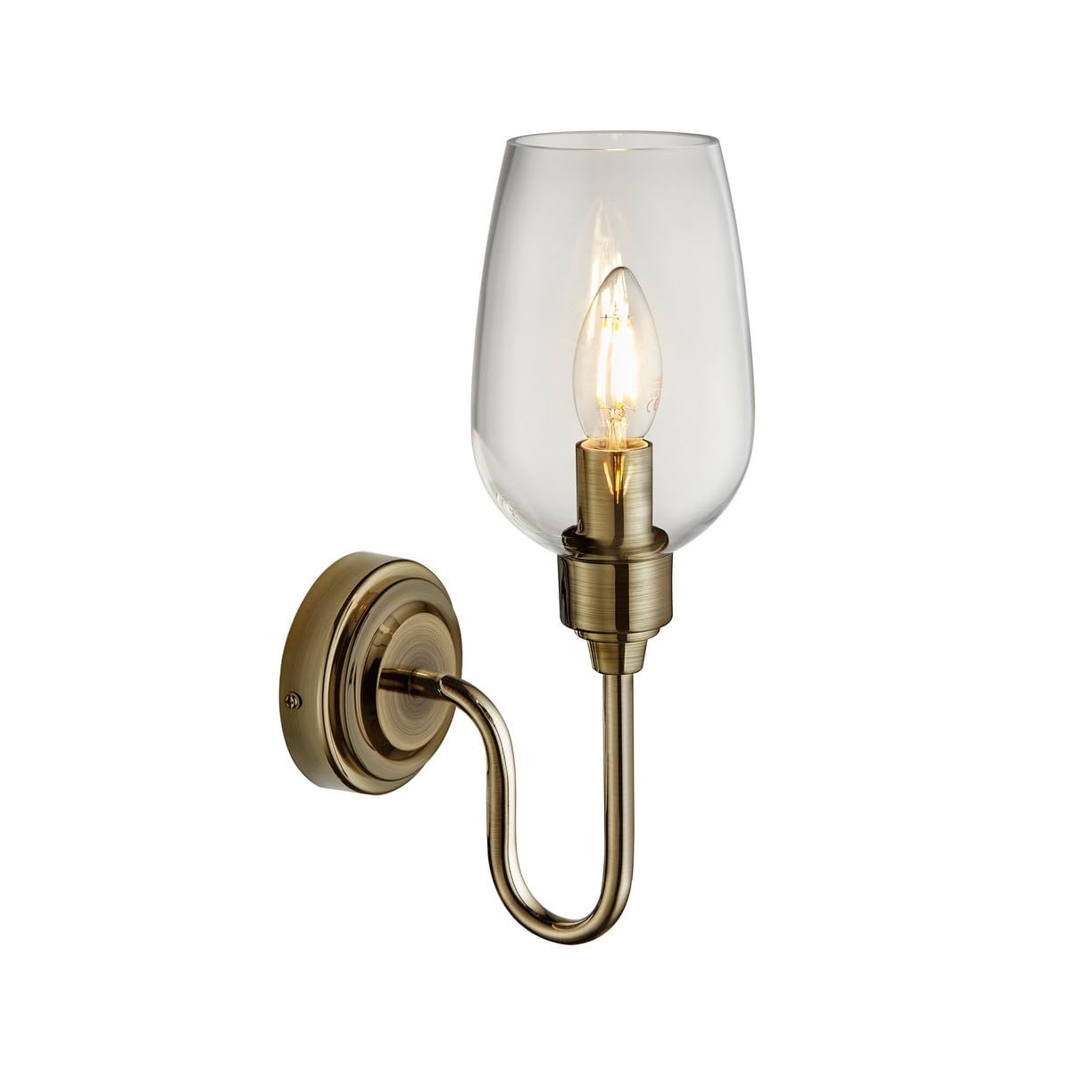 Merano Livorno Batten Wall Lamp in Antique Brass Plate with Clear Glass - 6W Dimmable E14 Indoor Modern Lighting - H33.5 x W11 cm