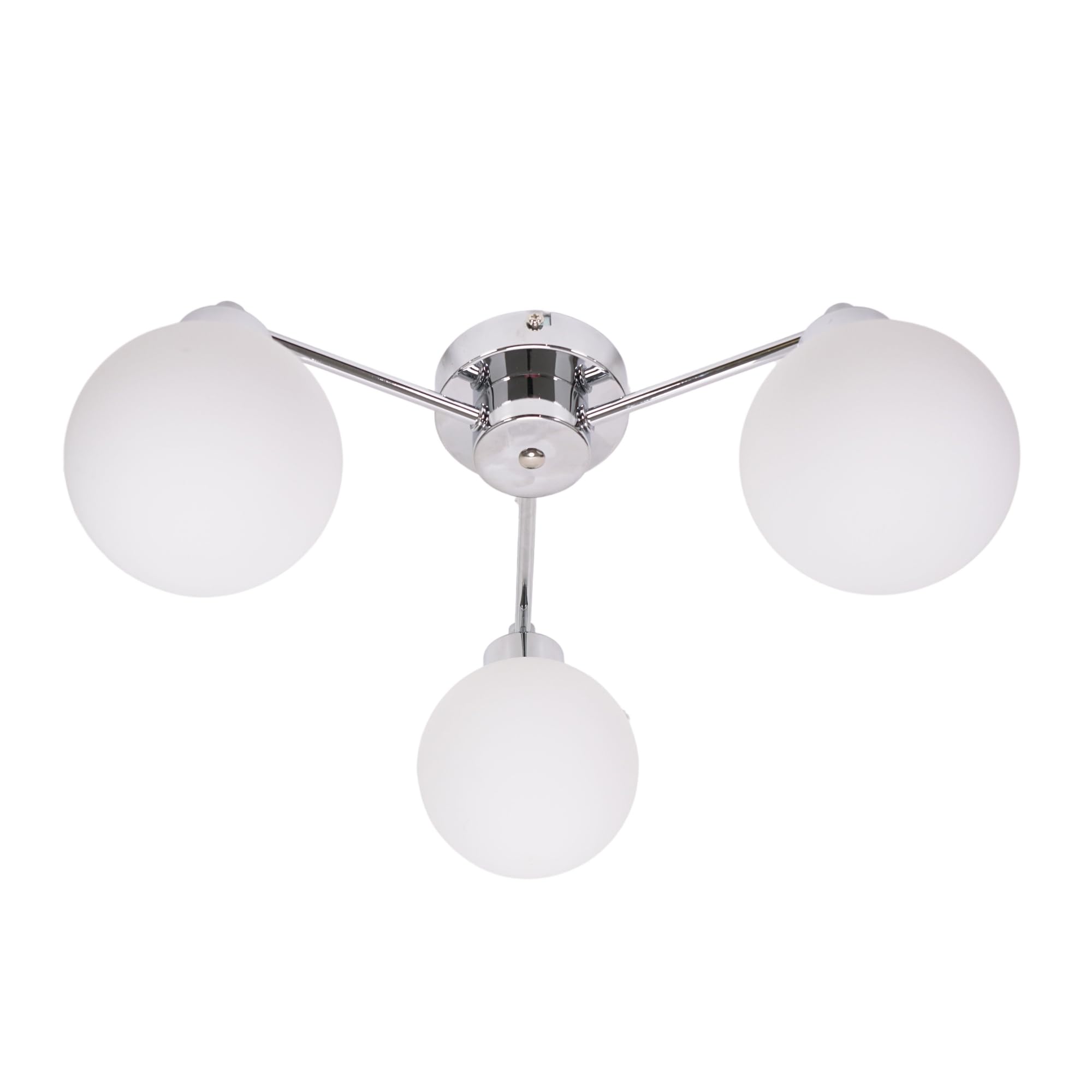 ValueLights | 3 Way Brushed Chrome Ceiling Light Fitting with Globe Shades | Close-to-Ceiling Lights, Home Décor & Improvement Essential | Mains Wired