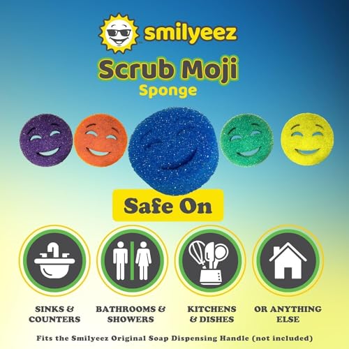 Image of The Original Scrub Moji Scrubbing Sponge by Smilyeez (Set of 3) - Yellow - Temperature-Responsive Polymer Foam, Stain and Odor Resistant, Ideal for Kitchen and Bathroom Cleaning
