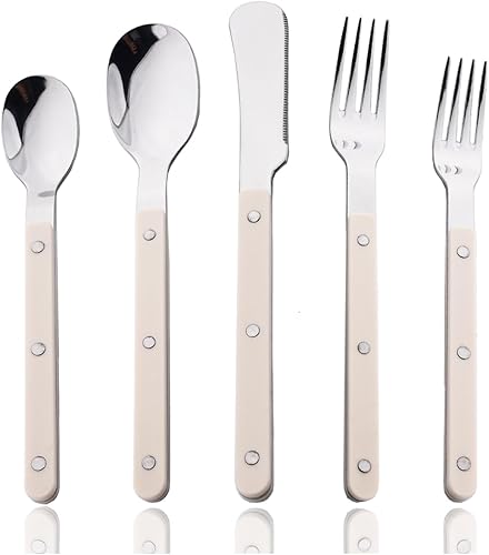JASHII Juego de cubiertos de 20 piezas de acero inoxidable con remache, juego de cubiertos retro, cuchillo, tenedor, cuchara, servicio para 4 disponible en Yaxa Peru