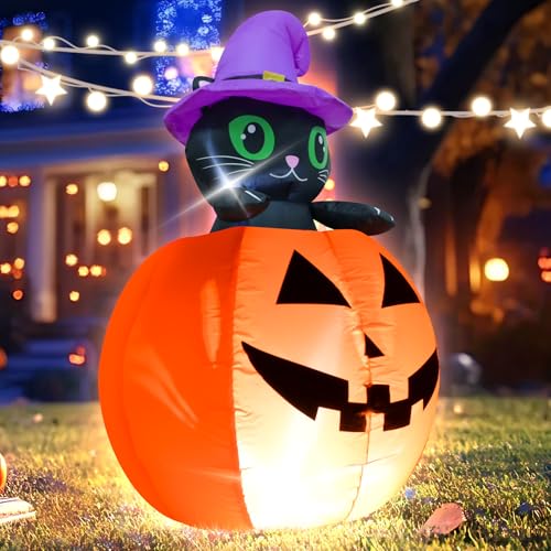 4FT Halloween Inflatable Blow up Lifting Cat Pumpkins Indoor Decoration - image 8
