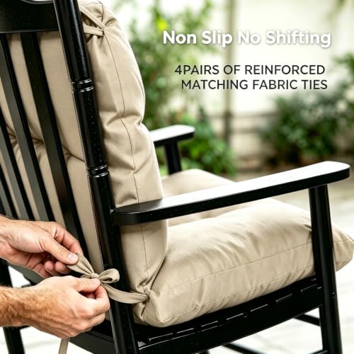 Image of QILLOWAY Tufted Outdoor Chair Cushion Set of 4, Waterproof 43x20x4 Inch Non Slip Replacement Pad for Wicker Lounge Patio Furniture, Beige