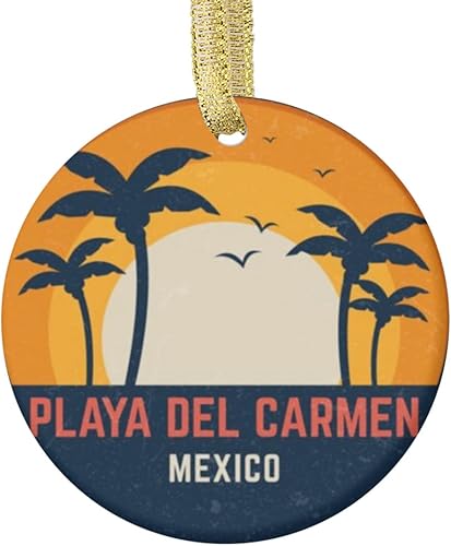 Vintage Retro Mexico Playa Del Carmen Beach Carmen Adorno de cerámica Decoración del árbol de Navidad Recuerdos de doble cara Regalos para el hogar