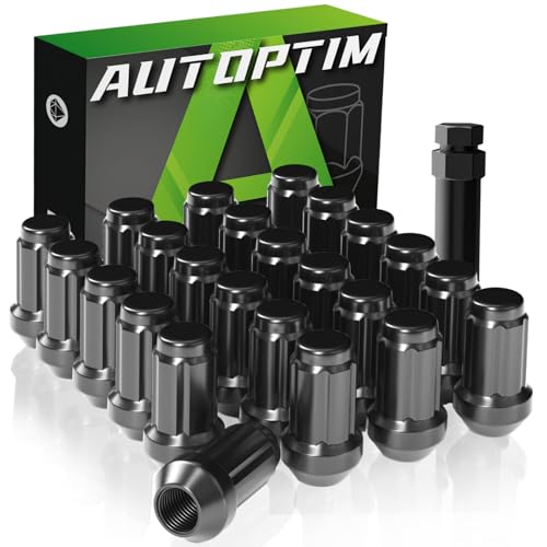 AUTOPTIM M12x1.25 Spline Lug Nuts - Replacement for 2005-2015 Nissan Armada, 2004-2019 Nissan Titan, 2000-2015 Xterra Aftermarket Wheel Black Closed End 24pcs Point Lug Nuts with 1 Socket Key