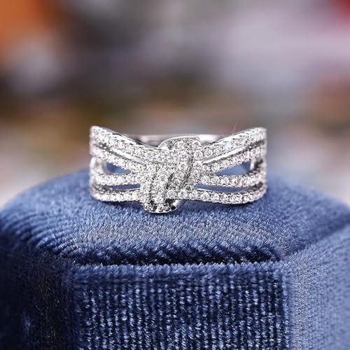 White Gold Plated Multi-layer Cubic Zirconia Inlaid Hollow Bowknot Design Engagement Rings Wedding Bridal Band Promise Rings Evening Parties Anniversary Valentine's Day Gifts Eternity Bands for Women