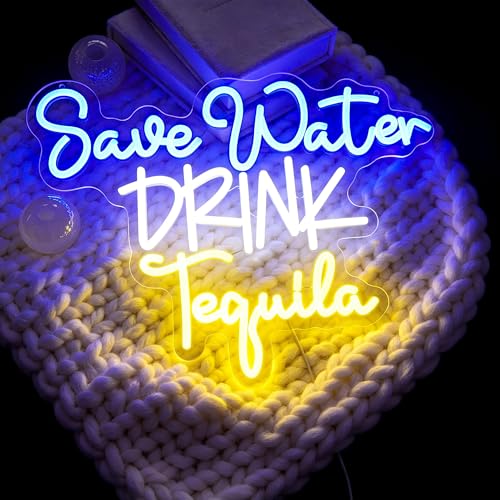 Image of Blue&Yellow Neon Sign Led Neon Lights Signs for Wall Decor USB Powered Led Signs for Room Decoration-Save Water Drink Tequila